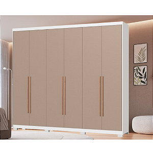 Roupeiro 06 Portas Brescia - 3387A - Branco/Duna - Moveis Castro