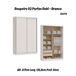 Roupeiro 02 Portas de Correr Rubi - 3927A - Branco - Moveis Castro