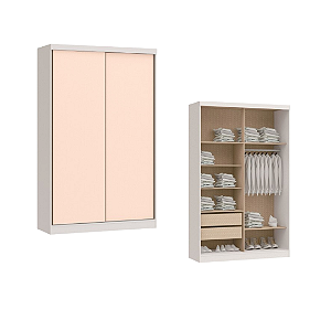 Roupeiro 02 Portas de Correr Rubi - 3927A - Branco/Blush - Moveis Castro