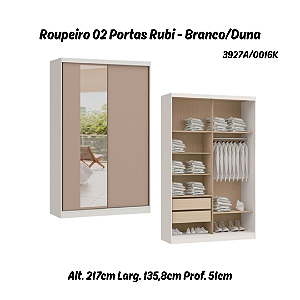 Roupeiro 02 Portas de Correr Rubi c/ Espelho G - 3927A - Branco/Duna - Moveis Castro