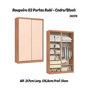 Roupeiro 02 Portas de Correr Rubi - 3927A - Cedro/Blush - Moveis Castro