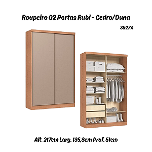 Roupeiro 02 Portas de Correr Rubi - 3927A - Cedro/Duna - Moveis Castro