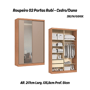 Roupeiro 02 Portas de Correr Rubi c/ Espelho G - 3927A - Cedro/Duna - Moveis Castro