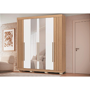 Roupeiro 06 Portas Verona com Espelho - 3220A - Angelin/Branco - Moveis Castro