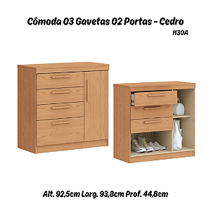 Cômoda Lille 03 Gavetas 02 Portas - 1130A - Cedro - Móveis Castro