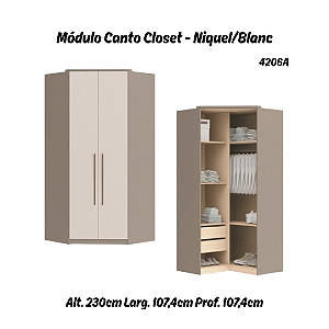 Módulo Canto Closet - Linha Elegance - 4206A - Niquel/Blanc - Móveis Castro