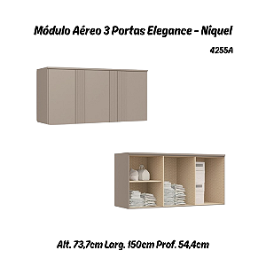 Módulo Aéreo 03 Portas Canelado Elegance - 4255A - Niquel - Móveis Castro