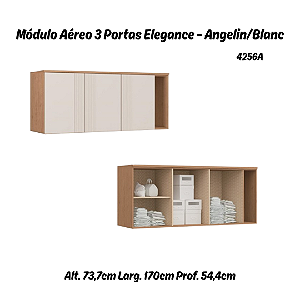 Módulo Aéreo 03 Portas Canelado Elegance - 4256A - Angelin/Blanc - Móveis Castro