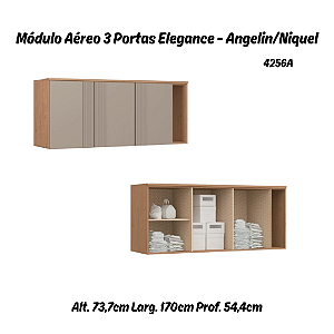 Módulo Aéreo 03 Portas Canelado Elegance - 4256A - Angelin/Niquel - Móveis Castro