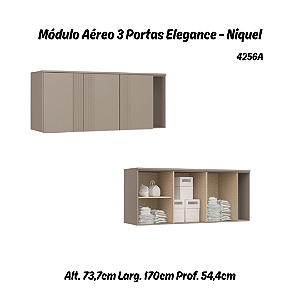 Módulo Aéreo 03 Portas Canelado Elegance - 4256A - Niquel - Móveis Castro