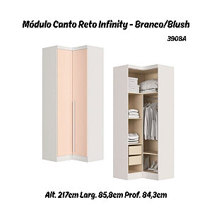 Módulo Canto Reto 02 Portas - Linha Infinity - 3908A - Branco/Blush - Móveis Castro