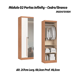 Módulo 02 Portas com Espelho Infinity - 3920A - Cedro/Branco - Móveis Castro
