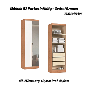 Módulo 02 Portas com Espelho Infinity - 3920A1 - Cedro/Branco - Móveis Castro
