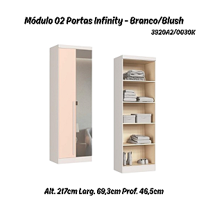 Módulo 02 Portas com Espelho Infinity - 3920A2 - Branco/Blush - Móveis Castro