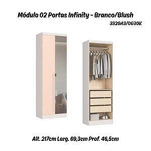 Módulo 02 Portas com Espelho Infinity - 3920A3 - Branco/Blush - Móveis Castro