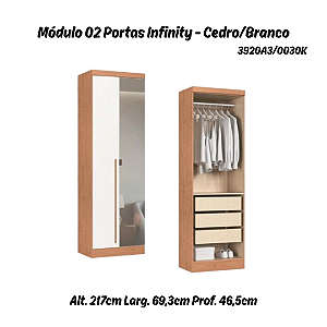 Módulo 02 Portas com Espelho Infinity - 3920A3 - Cedro/Branco - Móveis Castro