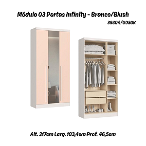 Módulo 03 Portas com Espelho Infinity - 3930A - Branco/Blush - Móveis Castro