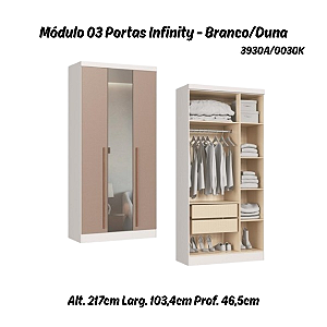 Módulo 03 Portas com Espelho Infinity - 3930A - Branco/Duna - Móveis Castro