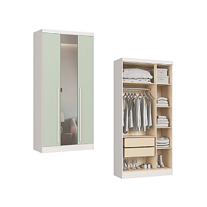 Módulo 03 Portas com Espelho Infinity - 3930A - Branco/Duna - Móveis Castro