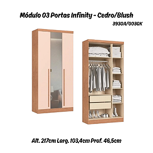 Módulo 03 Portas com Espelho Infinity - 3930A - Cedro/Blush - Móveis Castro