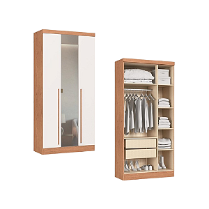 Módulo 03 Portas com Espelho Infinity - 3930A - Cedro/Branco - Móveis Castro