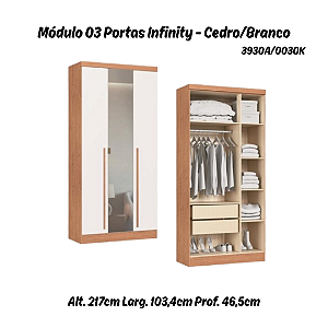 Módulo 03 Portas com Espelho Infinity - 3930A - Cedro/Branco - Móveis Castro