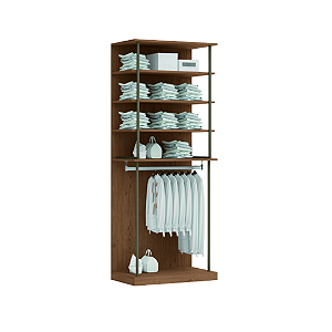 Conjunto Módulo Prateleiras e Cabideiro - 6310M - Macadamia - Linha Smart Tube - Móveis Castro