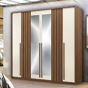 Roupeiro 06 Portas com Espelho Coimbra - 165243E - Jatoba/Areia - Santos Andira