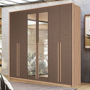Roupeiro 06 Portas com Espelho Genova - 165212E - Wood/Terracota - Santos Andira