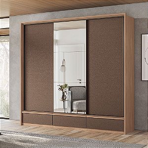 Roupeiro 03 Portas com Espelho Milan - 163612 - Wood/Terracota - Santos Andira