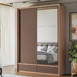 Roupeiro 02 Portas com Espelho Volp - 163712 - Wood/Terracota - Santos Andira