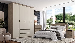Roupeiro 04 Portas Nobre 100% MDF - Ref. 5900 - Rustic/Off White - Thb