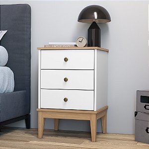 Mesa Cabeceira 03 Gavetas - MB 1021 - Mel/Branco - Movelbento