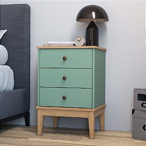 Mesa Cabeceira 03 Gavetas - MB1021 - Mel/Oliva - Movelbento