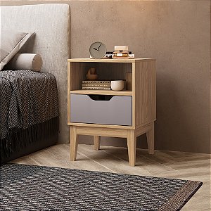 Mesa Cabeceira 01 Gaveta - MB1095 - Mel/Cinza - Movelbento