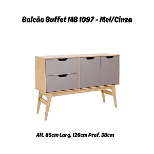 Balcão Buffet 02 Portas 02 Gavetas - MB1097 - Mel/Cinza - Movelbento
