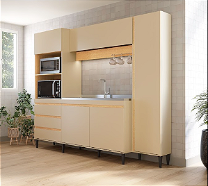 Cozinha Compacta Vita - VIT1-1553 - Onix/Carvalho - Primavera