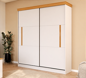 Roupeiro 02 Portas 02 Gavetas Bristol 100%MDF - Branco/Freijo - Móveis Primavera