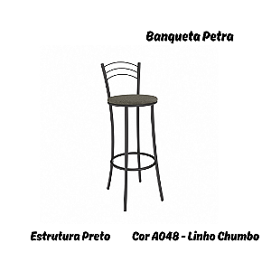 Banqueta Petra - Ref. 1B700-PR - Estampa: A048 (Linho Chumbo) Preto - Kappesberg Crome