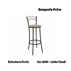 Banqueta Petra - Ref. 1B700-PR - Estampa: A051 (Linho Fendi) Preto - Kappesberg Crome