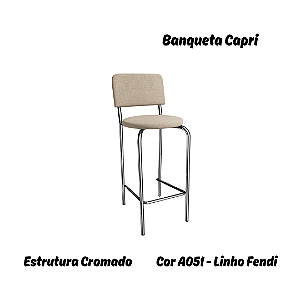 Banqueta Capri - Ref. 1B715-CR - Estampa: A051 (Linho Fendi) Cromado - Kappesberg Crome