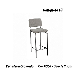 Banqueta Fiji - Ref. 1B712-CR - Estampa: A056 (Boucle Cinza) Cromado - Kappesberg Crome