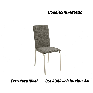 Par de Cadeiras Amsterdã - Ref. 2C091-NK - Estampa: A048 (Linho Chumbo) Nikel - Kappesberg