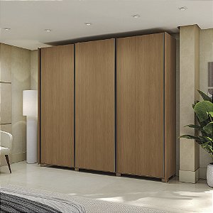 Roupeiro 260cm 03 Portas de Correr 04 Gavetas c/ Pés - Ref. CB03T582 - Canela - Kappesberg