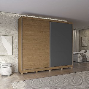 Roupeiro 02 Portas de Correr 04 Gavetas c/ Pés - Ref. CB03T583 - Canela/Grafite - Kappesberg