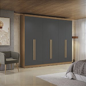 Roupeiro 06 Portas 03 Gavetas - Ref. T580 - Canela/Grafite - Kappesberg