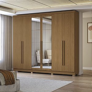 Roupeiro 06 Portas 03 Gavetas c/ Pés e Espelhos - Ref. CB01T580 - Canela - Kappesberg