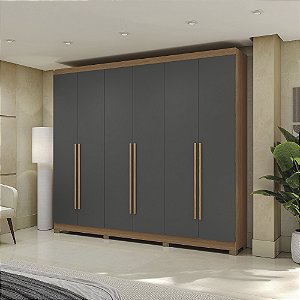 Roupeiro 06 Portas 03 Gavetas c/ Pés - Ref. CB03T580 - Canela/Grafite - Kappesberg