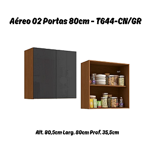 Aéreo 02 Portas 80cm - Ref. T644 - Canela/Grafite - Linha Vibra - Kappesberg