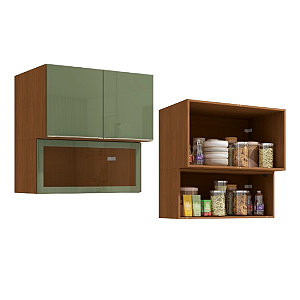 Aéreo 03 Portas 80cm - Ref. T647 - Canela/Verde - Linha Vibra - Kappesberg